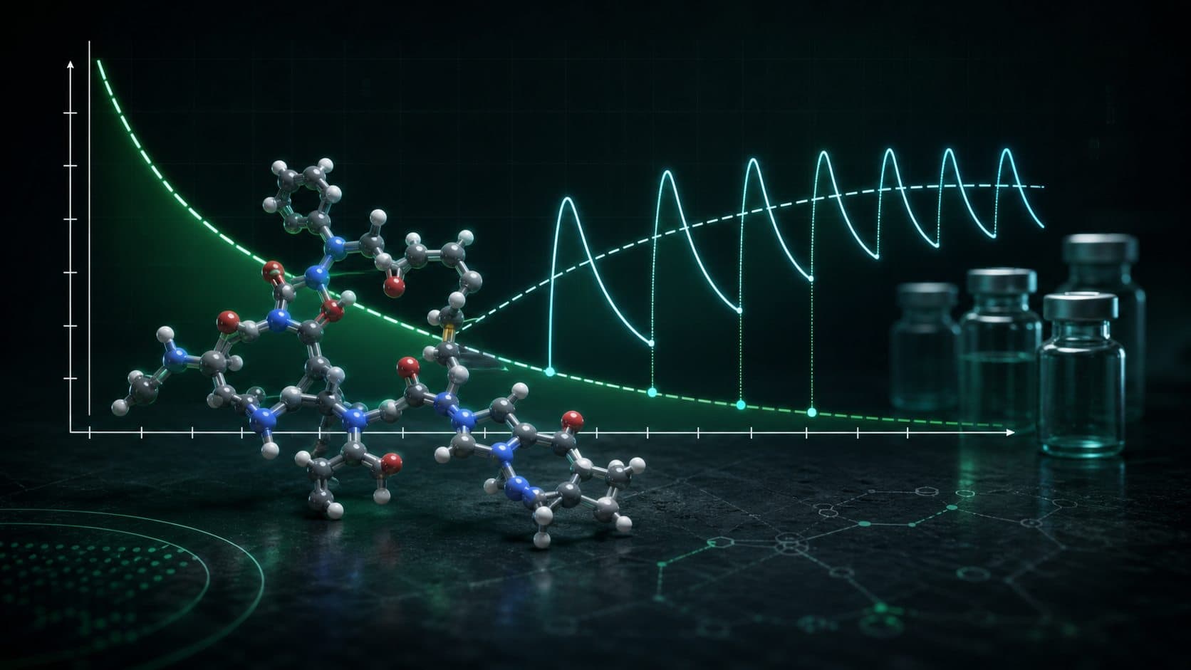 Peptide molecule over decay and repeated-dose accumulation curves